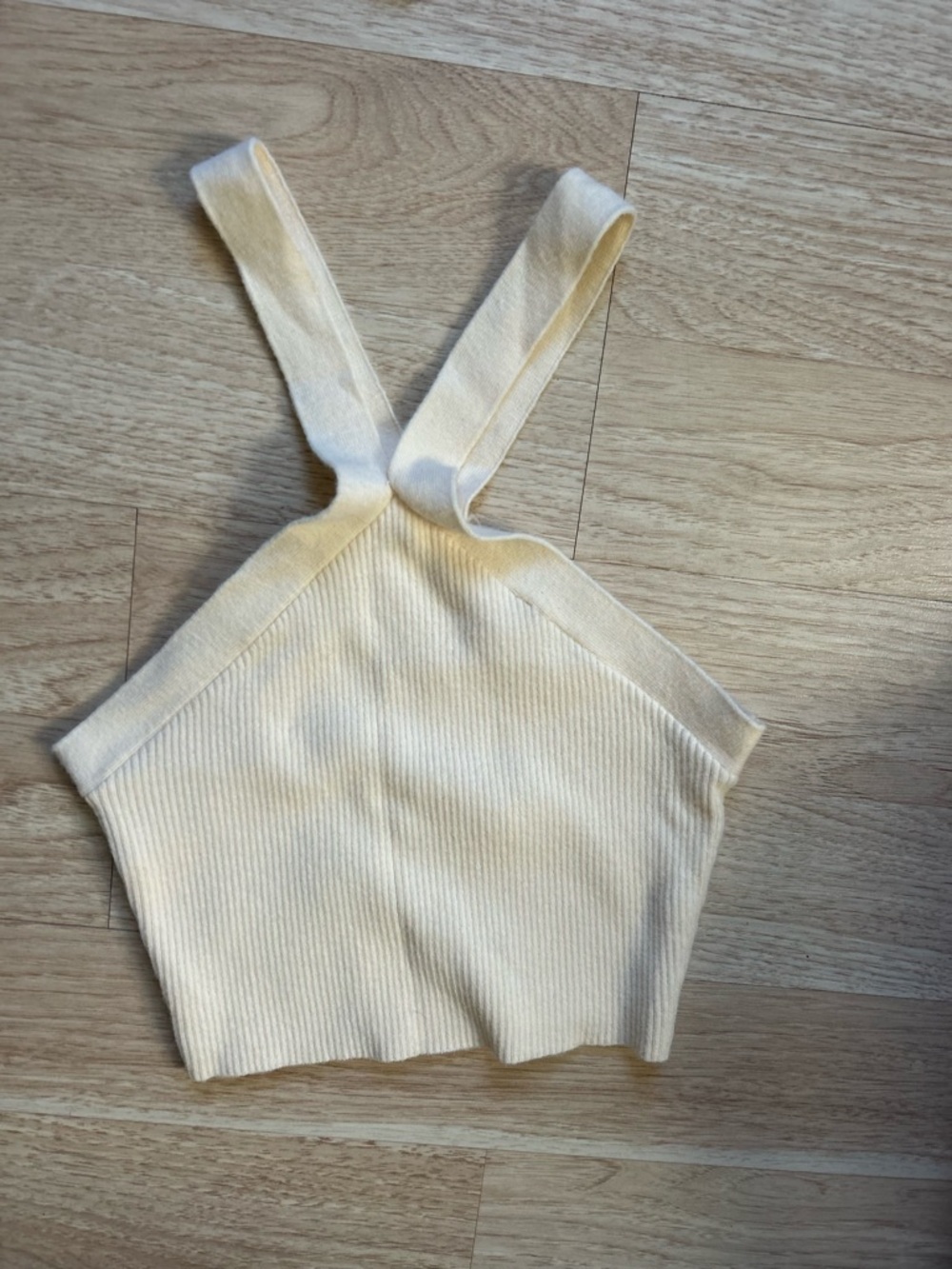 Cream Ribbed Halter Crop Top - Unbranded